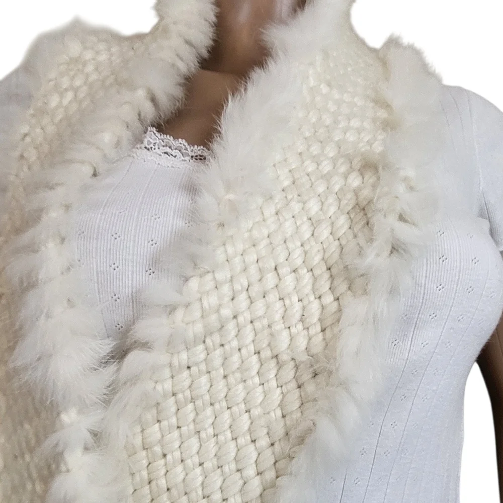 Women's Angora Braided Fringe Knit Scarf White